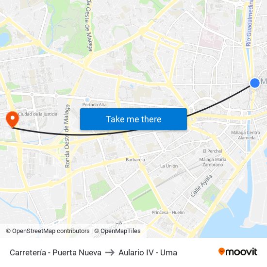 Carretería - Puerta Nueva to Aulario IV - Uma map