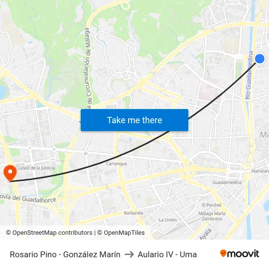 Rosario Pino - González Marín to Aulario IV - Uma map