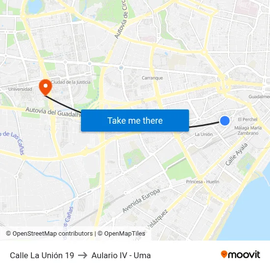 Calle La Unión 19 to Aulario IV - Uma map