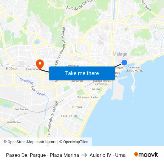 Paseo Del Parque - Plaza Marina to Aulario IV - Uma map