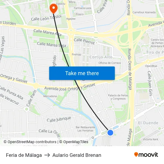 Feria de Málaga to Aulario Gerald Brenan map