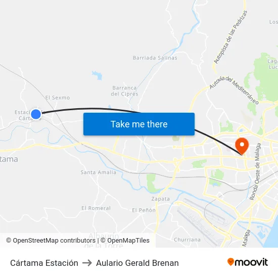 Cártama Estación to Aulario Gerald Brenan map