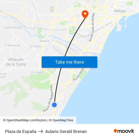 Plaza de España to Aulario Gerald Brenan map