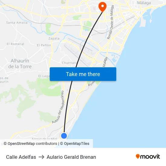 Calle Adelfas to Aulario Gerald Brenan map