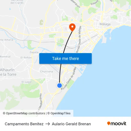 Campamento Benítez to Aulario Gerald Brenan map