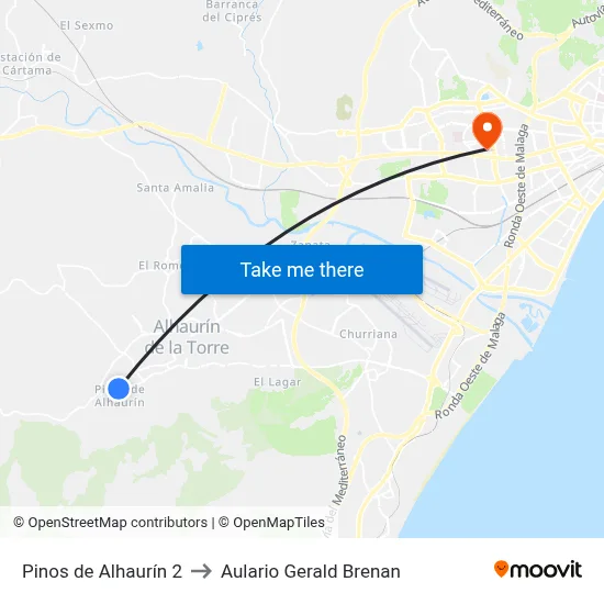 Pinos de Alhaurín 2 to Aulario Gerald Brenan map