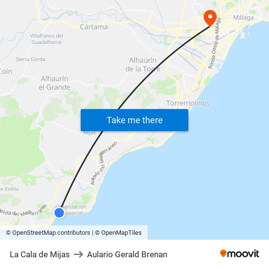 La Cala de Mijas to Aulario Gerald Brenan map