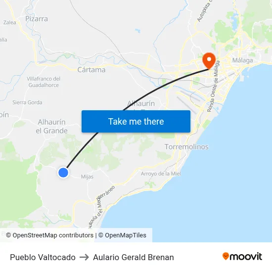 Pueblo Valtocado to Aulario Gerald Brenan map