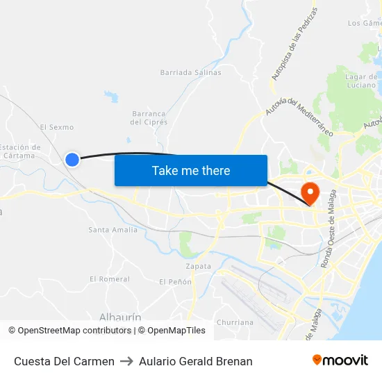 Cuesta Del Carmen to Aulario Gerald Brenan map