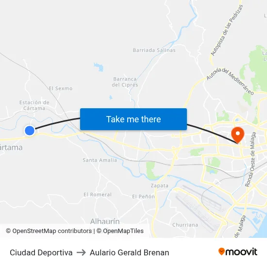 Ciudad Deportiva to Aulario Gerald Brenan map