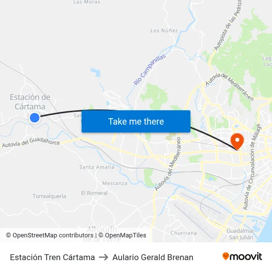 Estación Tren Cártama to Aulario Gerald Brenan map