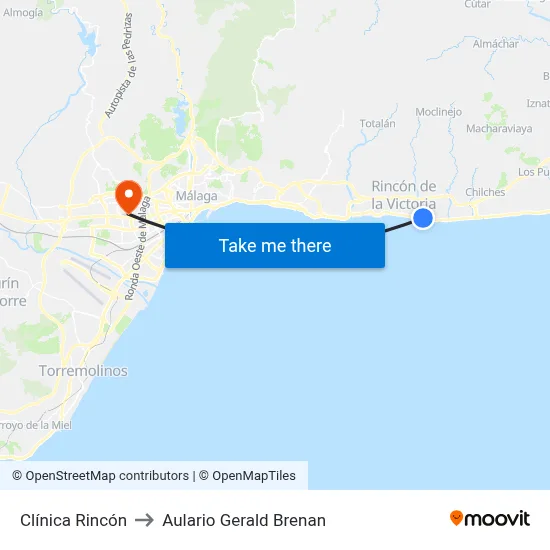 Clínica Rincón to Aulario Gerald Brenan map
