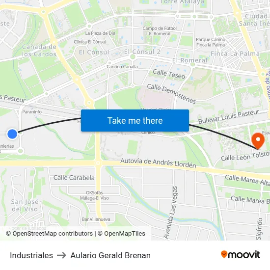 Industriales to Aulario Gerald Brenan map