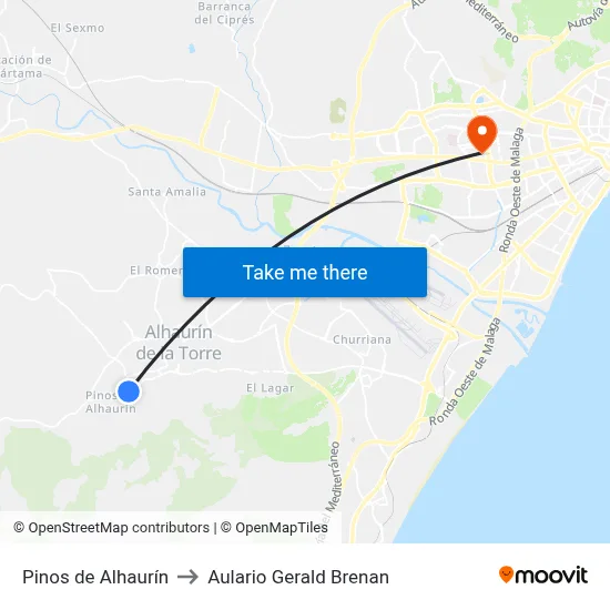 Pinos de Alhaurín to Aulario Gerald Brenan map