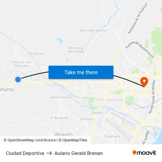 Ciudad Deportiva to Aulario Gerald Brenan map