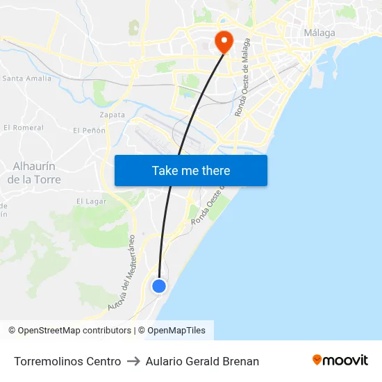 Torremolinos Centro to Aulario Gerald Brenan map