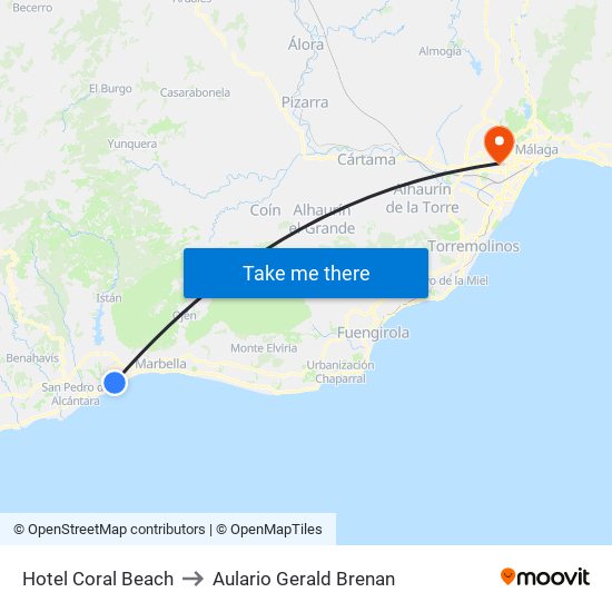 Hotel Coral Beach to Aulario Gerald Brenan map