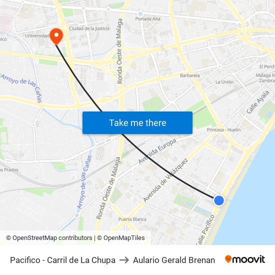 Pacifico - Carril de La Chupa to Aulario Gerald Brenan map