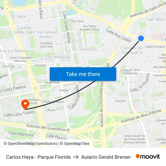 Carlos Haya - Parque Florida to Aulario Gerald Brenan map