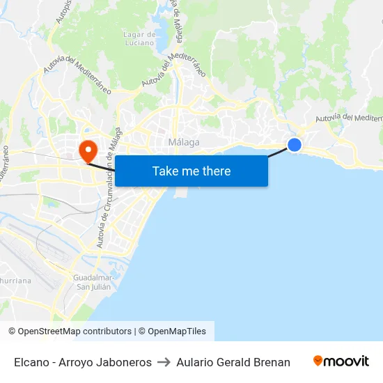 Elcano - Arroyo Jaboneros to Aulario Gerald Brenan map