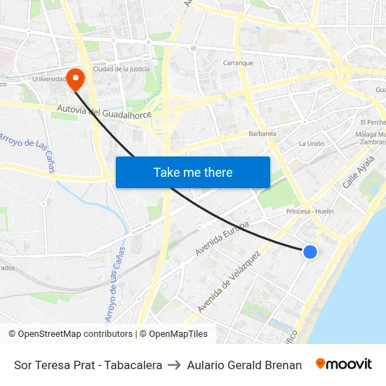 Sor Teresa Prat - Tabacalera to Aulario Gerald Brenan map