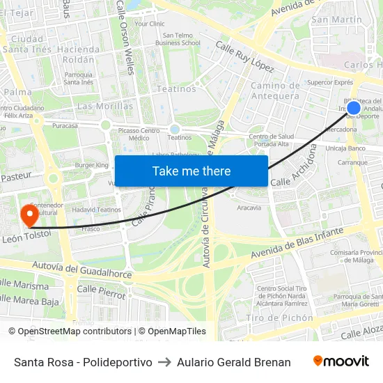 Santa Rosa - Polideportivo to Aulario Gerald Brenan map