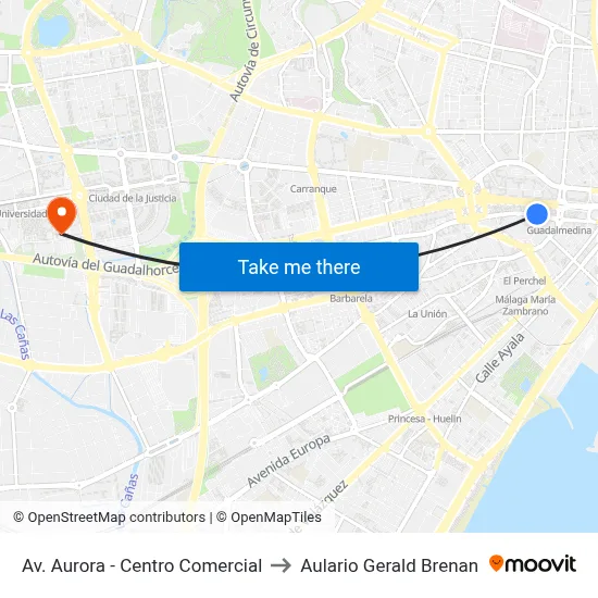 Av. Aurora - Centro Comercial to Aulario Gerald Brenan map