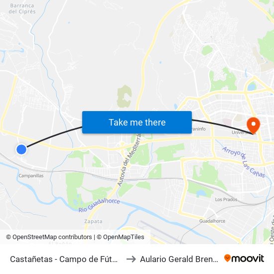 Castañetas - Campo de Fútbol to Aulario Gerald Brenan map