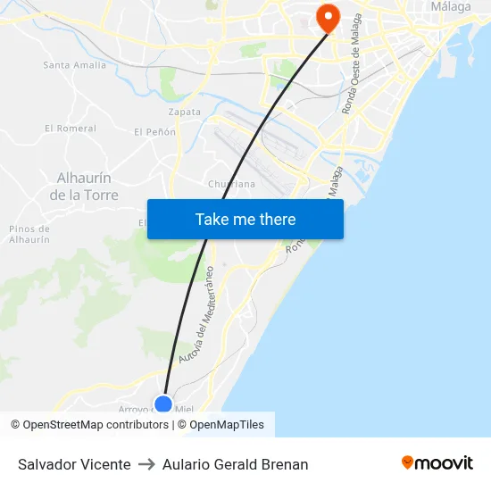 Salvador Vicente to Aulario Gerald Brenan map