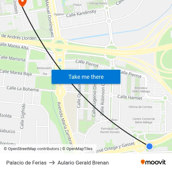 Palacio de Ferias to Aulario Gerald Brenan map