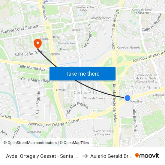 Avda. Ortega y Gasset - Santa Cristina to Aulario Gerald Brenan map