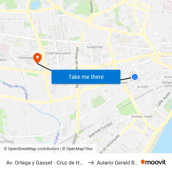 Av. Ortega y Gasset - Cruz de Humilladero to Aulario Gerald Brenan map