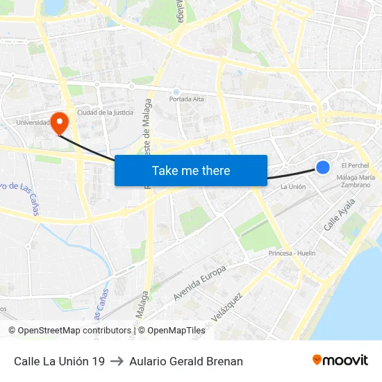 Calle La Unión 19 to Aulario Gerald Brenan map
