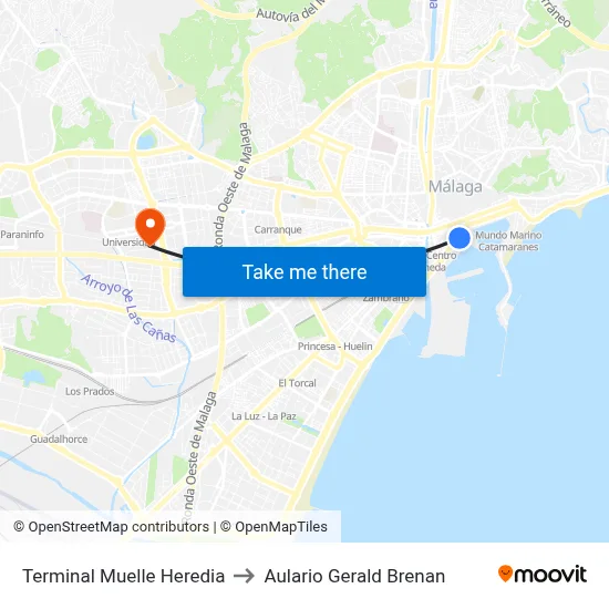 Terminal Muelle Heredia to Aulario Gerald Brenan map