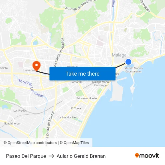 Paseo Del Parque to Aulario Gerald Brenan map