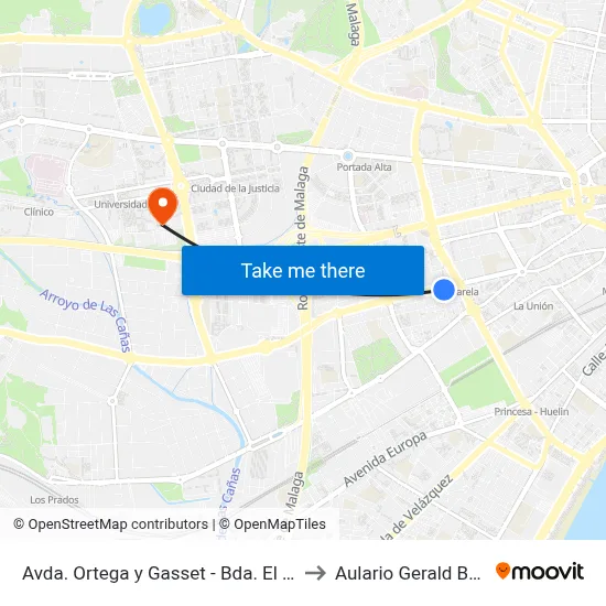 Avda. Ortega y Gasset - Bda. El Carmen to Aulario Gerald Brenan map