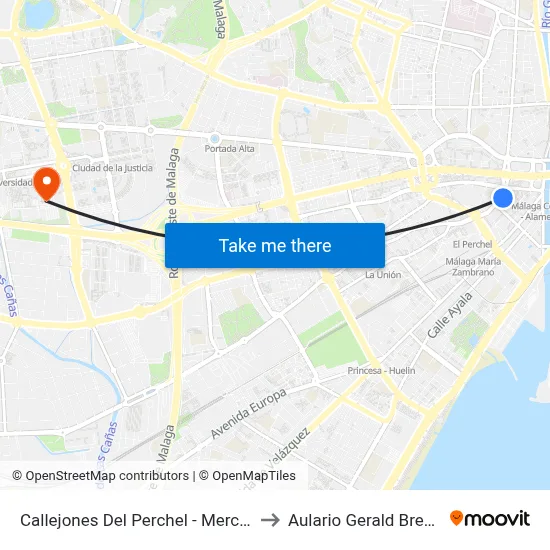 Callejones Del Perchel - Mercado to Aulario Gerald Brenan map