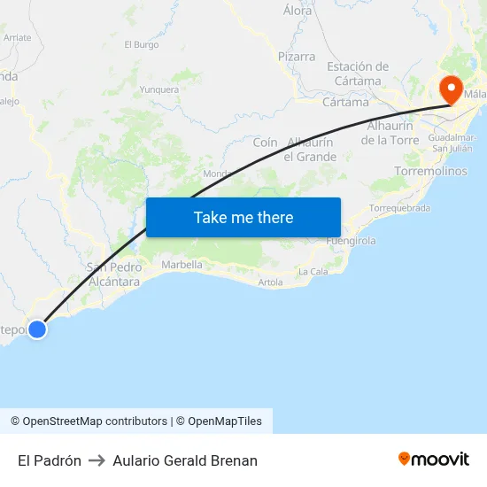 El Padrón to Aulario Gerald Brenan map