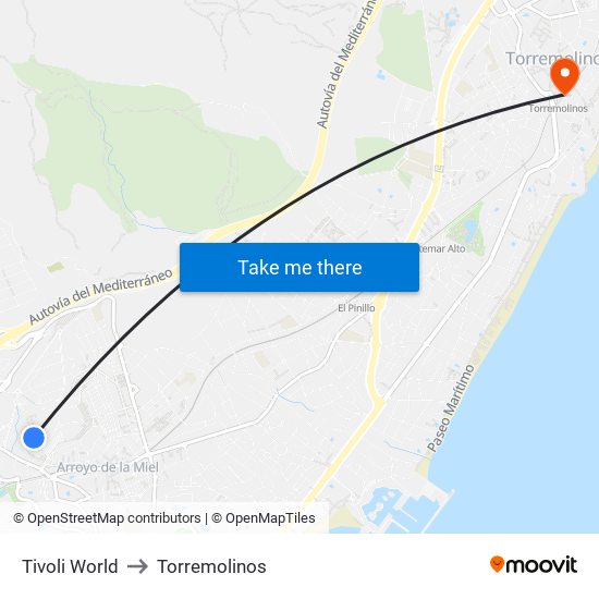 Tivoli World to Torremolinos map