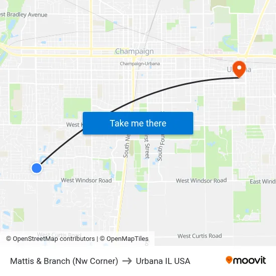 Mattis & Branch (Nw Corner) to Urbana IL USA map