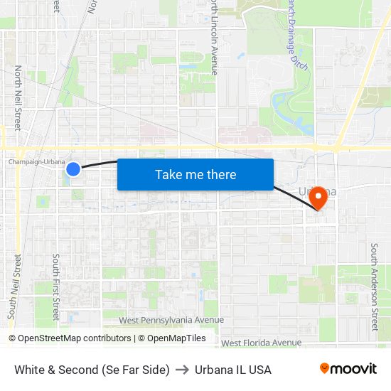 White & Second (Se Far Side) to Urbana IL USA map