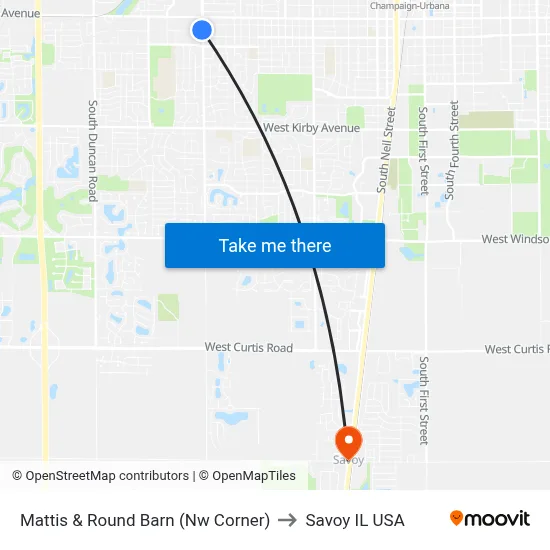 Mattis & Round Barn (Nw Corner) to Savoy IL USA map