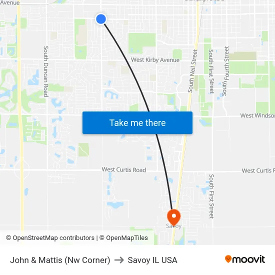 John & Mattis (Nw Corner) to Savoy IL USA map
