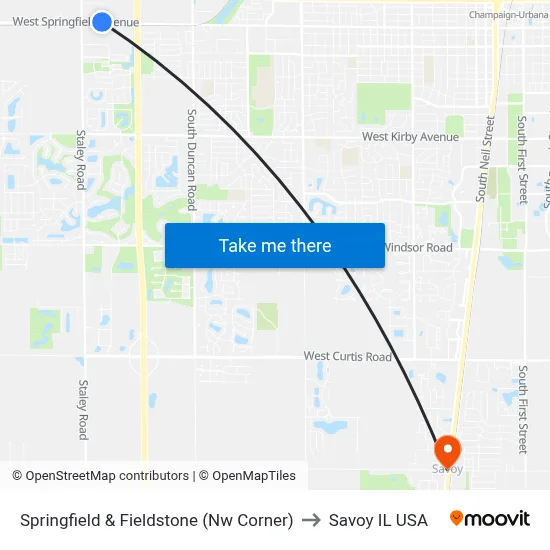 Springfield & Fieldstone (Nw Corner) to Savoy IL USA map