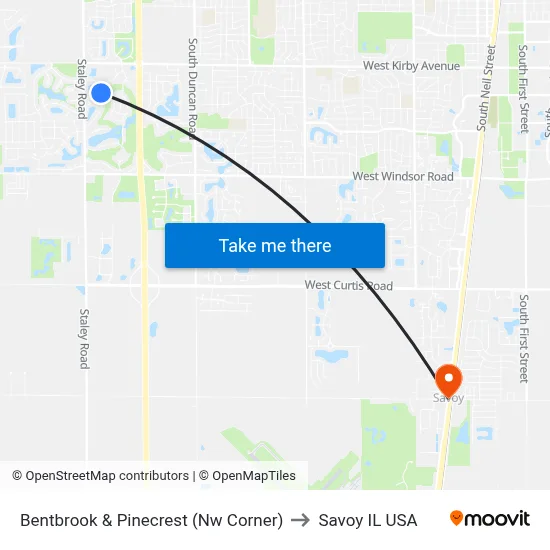 Bentbrook & Pinecrest (Nw Corner) to Savoy IL USA map