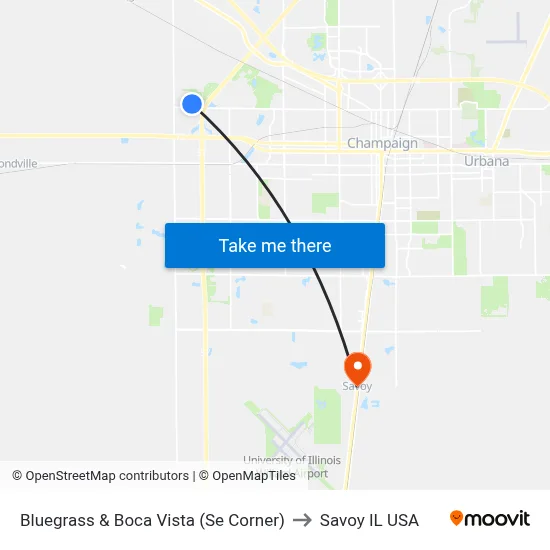 Bluegrass & Boca Vista (Se Corner) to Savoy IL USA map
