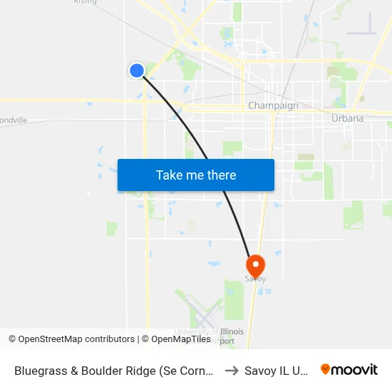 Bluegrass & Boulder Ridge (Se Corner) to Savoy IL USA map