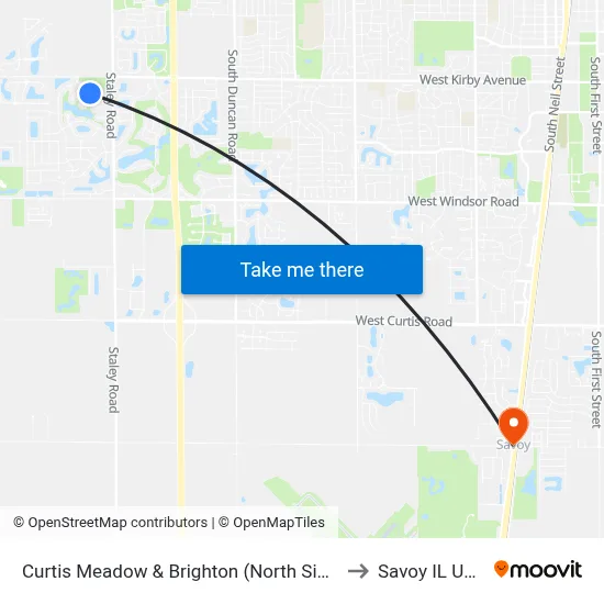 Curtis Meadow & Brighton (North Side) to Savoy IL USA map