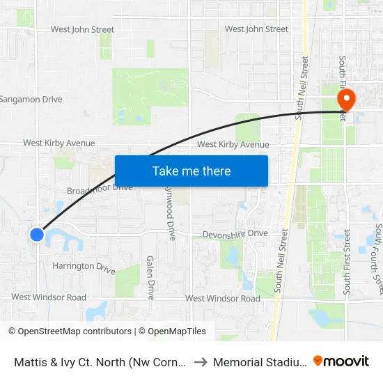 Mattis & Ivy Ct. North (Nw Corner) to Memorial Stadium map