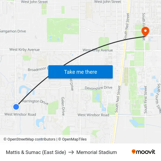Mattis & Sumac (East Side) to Memorial Stadium map